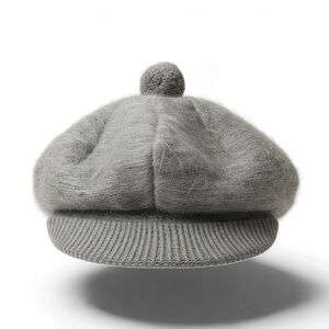 80s Gray Beret ANDREW STEWART Mohair Wool with brim pompom Galashiels Scotland